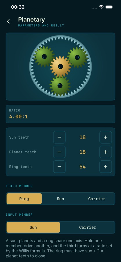 Cogbench Planetary drive screen